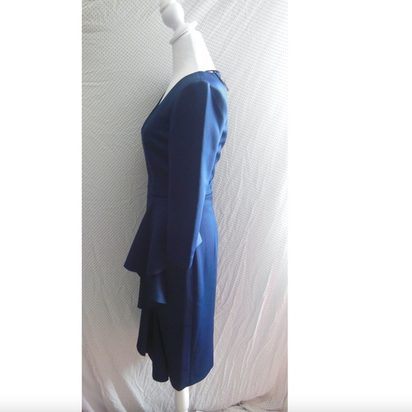 NEW ELIZA J Navy V-NECK Ruffle Side SCUBA Crepe COCKTAIL Sheath DRESS 8 - Picture 8 of 10